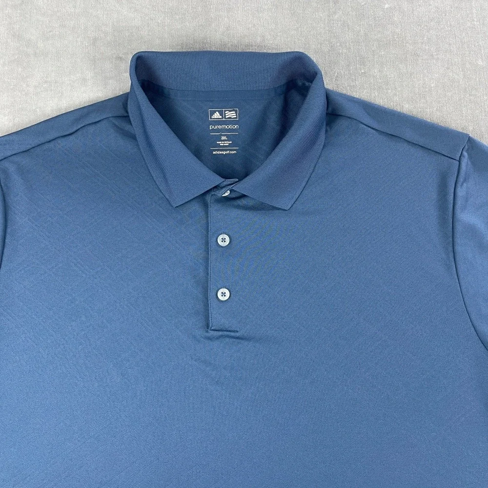 Adidas Men 2XL Blue Polo Shirt Puremotion Textured Golf Performance